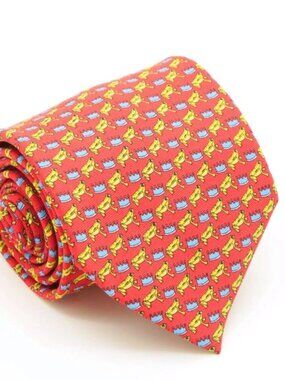 Ferrecci Frog Red Necktie with Handkerchief Set